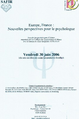 <b><center>EUROPE, FRANCE: NOUVELLES PERSPECTIVES POUR LE PSYCHOLOGUE</b> <br>Journée des psychologues d'Alsace</center>