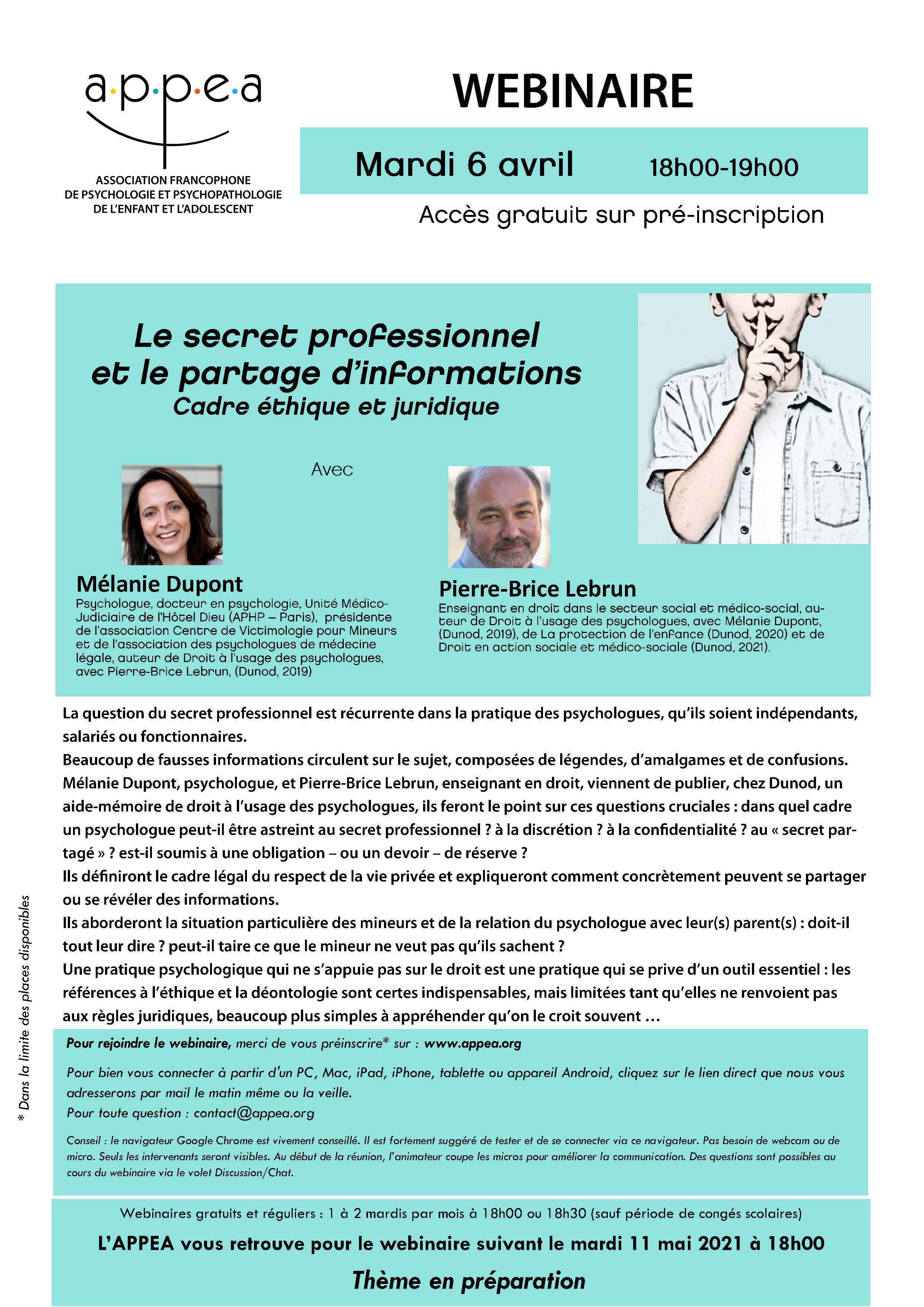 Le secret professionnel et le partage d'informations - Cadre éthique et juridique Le secret professionnel et le partage d'informations - Cadre éthique et juridique